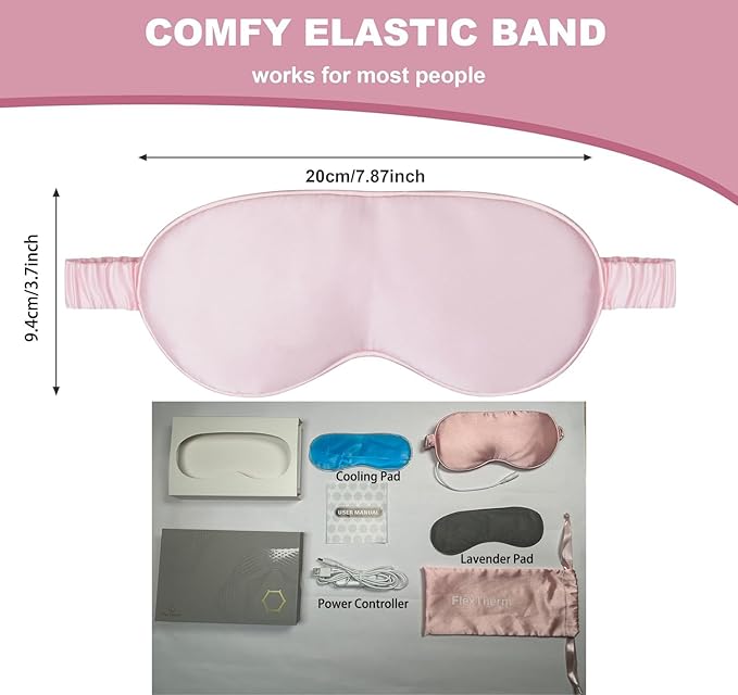 Pink Heated Eye Mask for Dry Eyes, MGD, Blepharitis, Stye Treatment, Warm & Cool Eye Masks, USB Powered, Adjustable, Silk-like Material