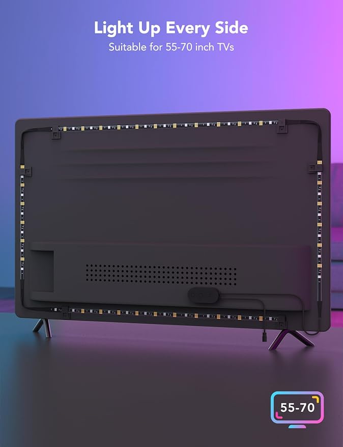 Govee TV LED Backlight, RGBIC Smart LED Strip Lights for 55-65 Inch TVs, Bluetooth and Wi-Fi APP Control, Works with Alexa & Google Assistant, Music Sync, 99+ Scene Modes, Adapter