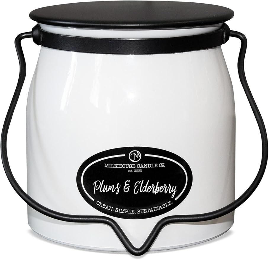 Milkhouse Candle Company, Plums & Elderberry, Creamery Collection, Scented Soy Candle: Butter Jar Candle, 16 Ounce
