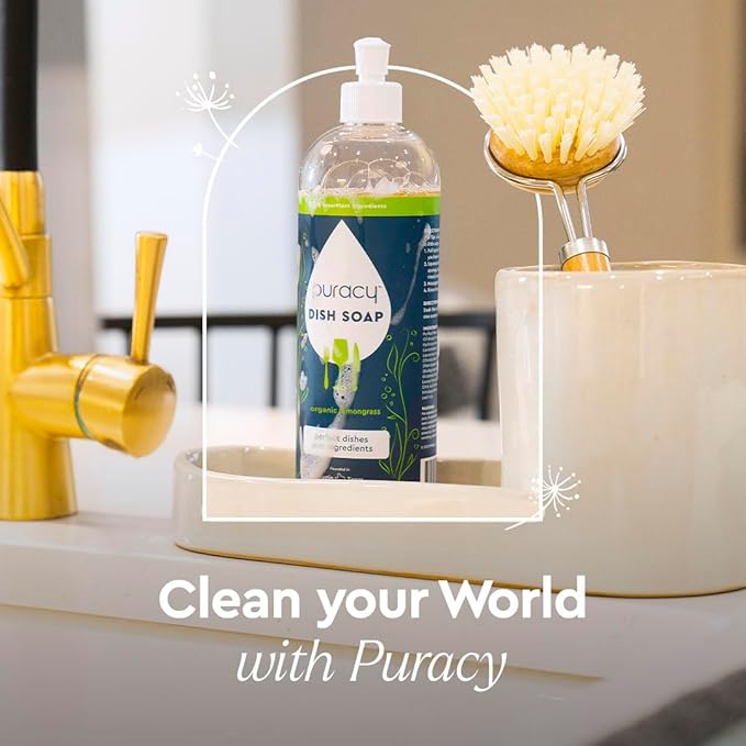 Puracy Natural Dish Soap Refill - Skin-Softening Plant-Based Liquid Dishwashing Detergent Soap, Clean-Rinsing Water-Sheeting Formula (Organic Lemongrass, 48 fl oz)