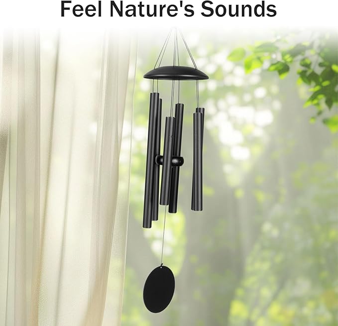 Wind Chimes for Outside, 28-Inch Simple Metal Wind Chimes Deep Tone with 6 Thick Aluminum Tubes – Ideal Gift for Mom or Grandma, Perfect for Garden, Patio, or Backyard Decoration (Black)