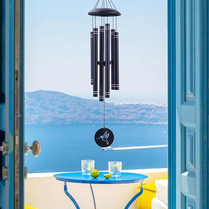 38" Large Metal Wind Chimes for Outside Deep Tone, Memorial Hummingbird Wind Chimes Outdoor with 6 Heavy Tubes for Patio Garden Hanging Décor,Sympathy Gifts, Black