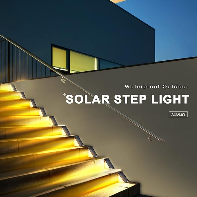 LED Solar Step Lights Waterproof Outdoor Stair Lights, Warm White Solar Deck Lights IP67 Solar Decoration Light for Yard, Patio, Garden, Walkways, Front Door, Pathway, Driveway, Porch 2PK