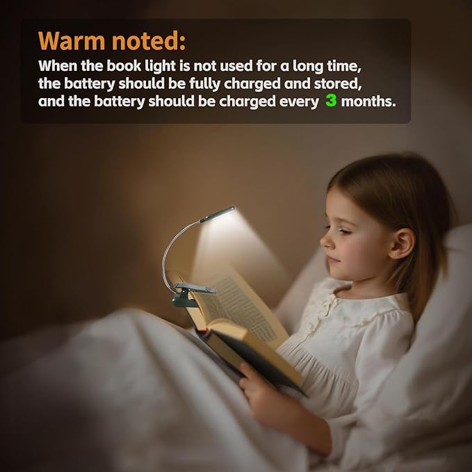 VAVOFO Rechargeable Book Light for Reading in Bed Kids, 7 LED Reading Light with 9-Level Warm Cool White Daylight, Eye Care Lamp with Power Indicator for Bookworms (Garden Green)