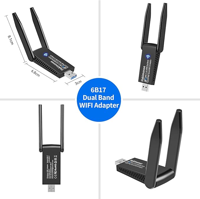 USB 3.0 WiFi Adapter for PC Desktop, AC1300Mbps Dual Band 2.4G 5G Wireless Network WiFi Dongle Enhanced Antenna for Laptop Computer Windows11 10 8.1 8 7 Vista XP, Plug n Play w/USB Driver