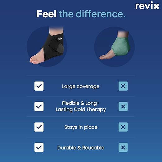 REVIX Foot Ice Pack Wrap Reusable Gel Cold Packs for Injuries, Ankle Ice Wrap for Soothing Foot & Heel Discomfort, Sport Recovery, and Workout Relief, Achilles Tendonitis, Black
