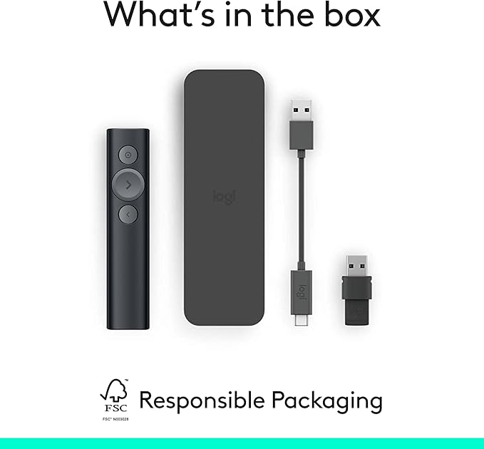 Logitech Spotlight Presentation Remote - Universal Wireless Presentation Clicker with Laser Pointer, Advanced Digital Highlighting, Bluetooth, 30 m Range and Quick Charging - Black