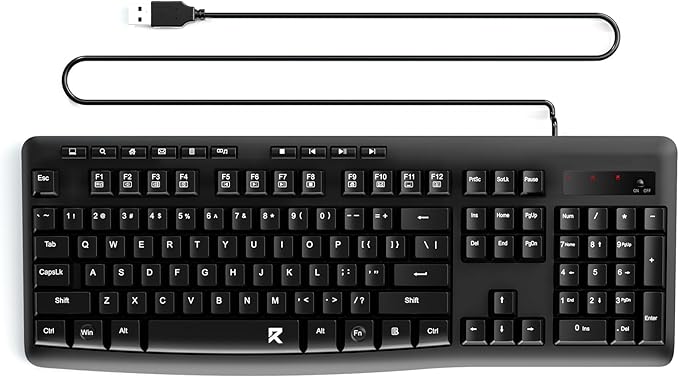 Redragon BK7366 Wired Keyboard,Multimedia USB Quiet Computer Keyboard,Silent Keyboard with Large Number Pad,Spill-Resistant,Anti-Wear Letters,Full Size for Laptop,Desktop