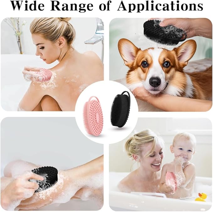 2 Pack Silicone Body Scrubber with Loofah Exfoliating Soft Body Shower Scrubber for Body, 2 in 1 Bath and Shampoo Wash Brush for Skin Exfoliation Men Women (Black&Pink)