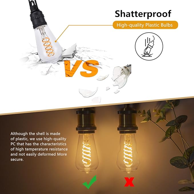 BORT Dimmable Edison Bulbs, 6W Equivalent to 60W Vintage LED Bulbs, E26 2700K ST58/ST19 - Flexible Spiral Filament - Clear Plastic Screw - 6Pack