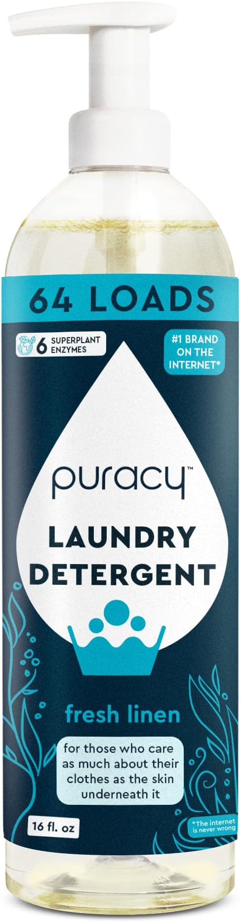 Puracy Laundry Detergent - Enzyme-Powered Liquid Laundry Detergent Concentrate, Natural Laundry Detergent Seen on TikTok, Non-Toxic (Fresh Linen, 16 fl oz, 64 Loads)