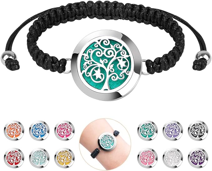 ttstar Essential Oil Diffuser Bracelet Set - Stainless Steel Aromatherapy Locket with Adjustable Band, Includes 12pcs Refill Pads Gift for Women