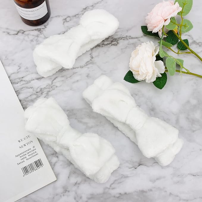 Ondder Spa Headband for Washing Face 8 Pack White Skincare Headbands for Women Girls Terry Cloth Cute Bow Head Bands for Makeup