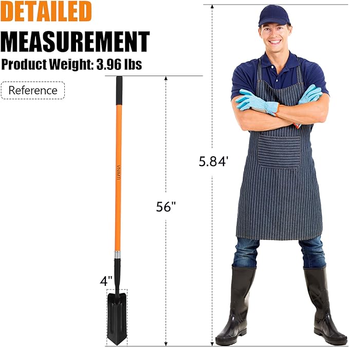 Trench Shovel for Digging, 4-Inch Trenching Shovel with Fiberglass Handle, 56 Inches