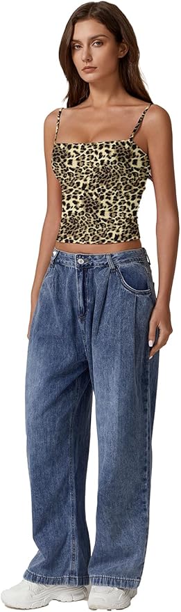 QINSEN Women's Double Lined Basic Tank Top Adjustable Spaghetti Straps Sleeveless Camisole Shirts