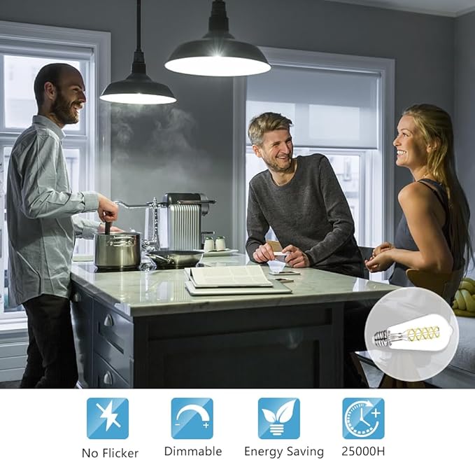 Dimmable LED Edison Bulbs,6W Equivalent to 60W Vintage Light Bulb, E26 5000K ST58/ST19 LED Bulbs, Antique Flexible Spiral LED Filament Light Bulbs, Clear Plastic Screw Lamp - 12Pack