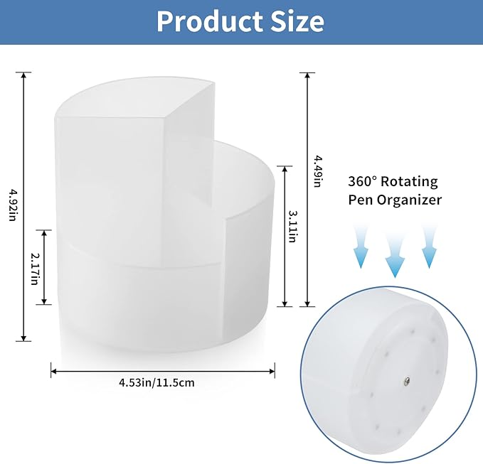 Desk Pencil Pen Holder, 3 Slots 360-Degree Spinning Organizers, Desktop Storage Stationery Supplies, Cute Cup Pot for Office, School, Art Supply, Kids - Clear