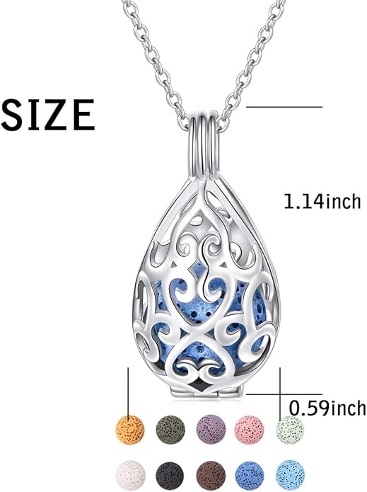 DAOCHONG S925 Sterling Silver Aromatherapy Essential Oil Diffuser Necklace Love Heart Locket Perfume Pendant Necklace Jewelry 18+2" Adjustable Chain
