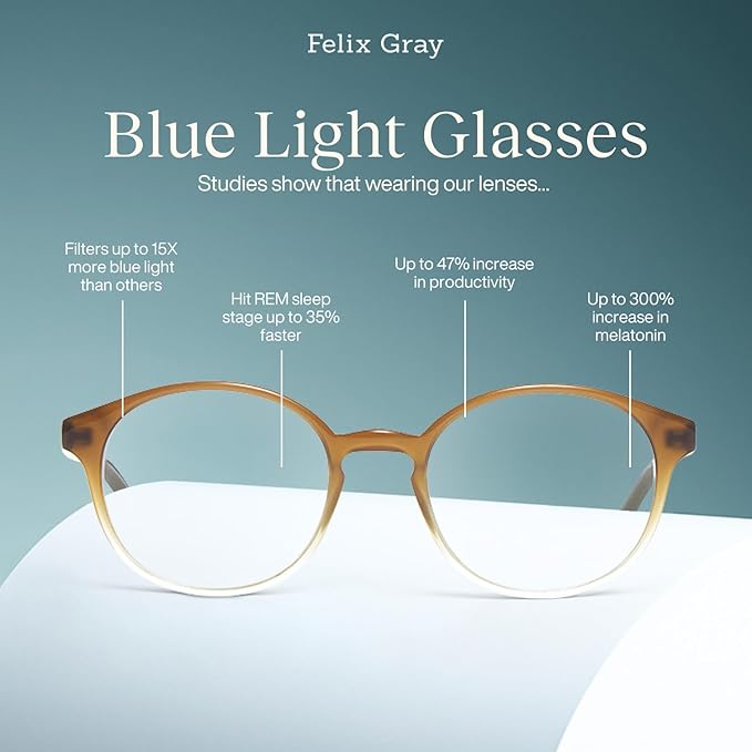 Felix Gray Linnaeus Blue Light Glasses for Women, Blue light glasses Men – Sleep & Wellness Support, Eye Strain Relief (Brown Sage, Medium)