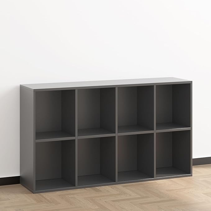 Wooden 8 Cube Storage Organizer with Closed Back Panel,White Shelf Heavy Duty Cubby Storage Organizer with Compartments for Living,Display Shelf,Bookshelf (Black, 8-Cube)