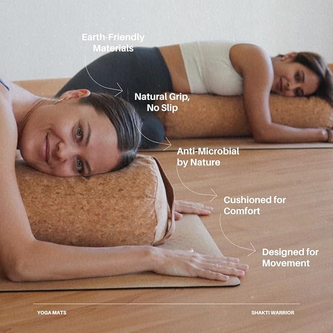 Shakti Warrior Cork Yoga Mat - Artist Designed, Premium Printed Eco-Friendly Non-Slip mat, Great for Regular & Hot Yoga, Pilates, Workouts 72 inch x 24 inch x 3mm Thick