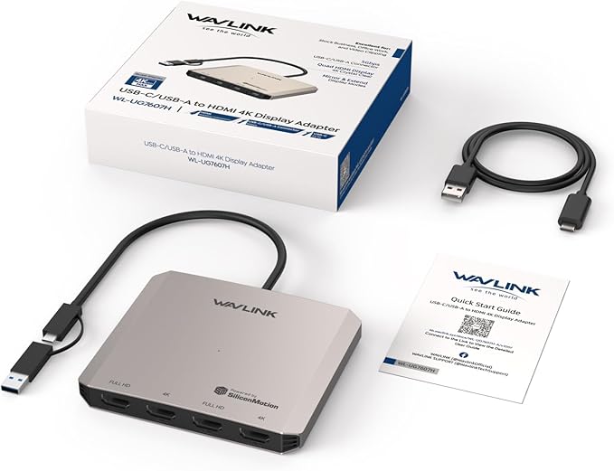 WAVLINK USB C to Quad HDMI 4K Adapter, Universal USB A to HDMI Docking Dual Triple Display Station for Windows, Mac M1/M2/M3/M4, Thunderbolt, USB-C Laptops