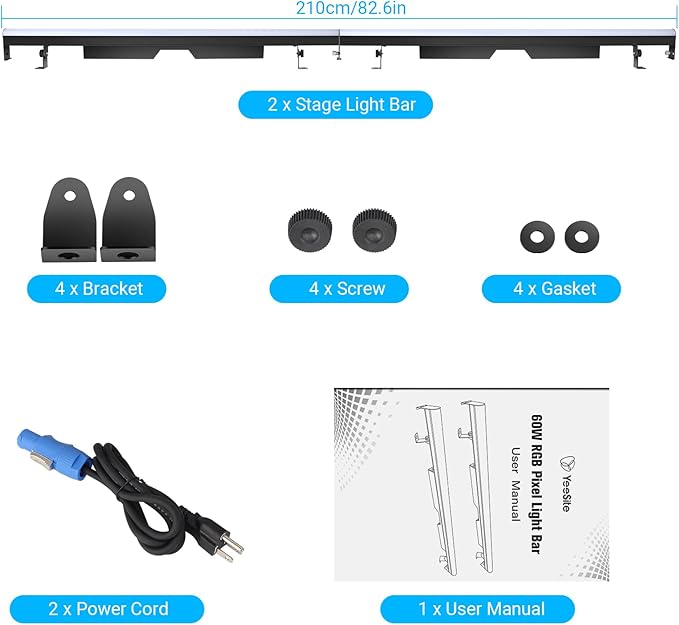 LED Stage Pixel Light Bar - 2Pack 60W 90LED RGB DJ Light Bars Seamless Splicing with 67 Chase Programs & 37 Static Colors by DMX Control Uplight for Events Stage Dance Club Party