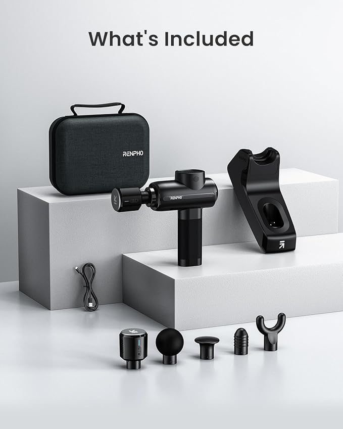 RENPHO Massage Gun Deep Tissue with Charging Stand, Heat and Cold Head, Percussion Body Muscle Masajeador for Athletes Pain Relief, Active Thermacool Deluxe