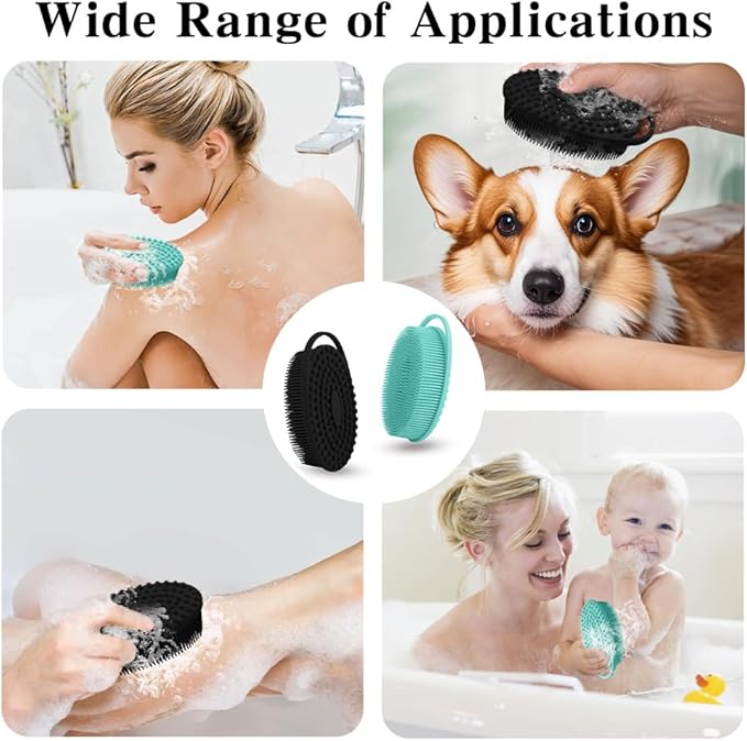 2 Pack Silicone Body Scrubber with Loofah Exfoliating Soft Body Shower Scrubber for Body, 2 in 1 Bath and Shampoo Wash Brush for Skin Exfoliation Men Women (Green&Black)