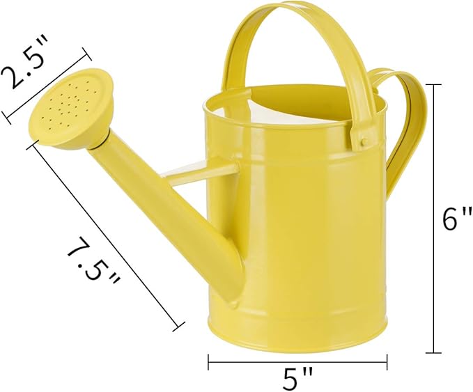 DUSVALLY Metal Watering Can 54.5 Oz Modern Style Watering Pot with Handle and Rosehead, Watering Pot for Outdoor and Indoor House Plants,Yellow