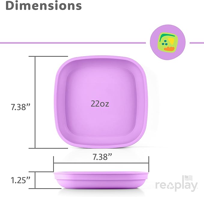 Re-Play Toddler Plates - 22 Oz. Deep-Walled Flat Kids Plates - Dishwasher & Microwave Safe - Made in USA - Set of 3-7.37" x 7.37" x 1.25" - A Princess