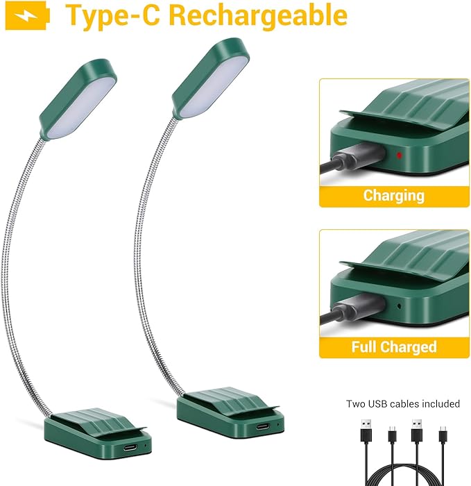 Book Light 2 Pack, Rechargeable Reading Lights for Books in Bed-Eye Caring 3 Colors, Stepless Dimming, 360° Flexible Studying Small Desk Lamp, Lightweight Clip-on LED Night Light for Book Lovers, Kids