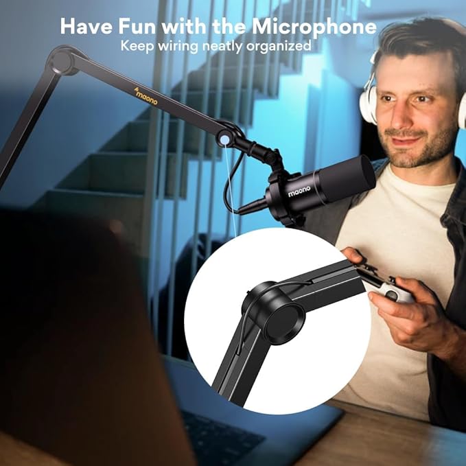 MAONO Microphone Boom Arm, Heavy Duty Low Profile Mic Arm with Cable Management Channels, Desk Mount Clamp, Fully Adjustable Mic Stand for Podcast Studio Streaming (Heavy Duty Mic Arm)