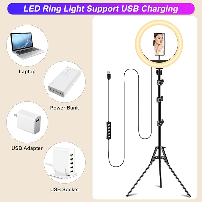 STALLY 12.3" Ring Light with Stand 75" Tall and 2 Phone Holder, Ring Light Tripod for iPhone with 3 CCT Mode & 29 Color Modes, Remote Shutter, Desk Tripod, Great for Live Stream/Makeup/YouTube/TikTok