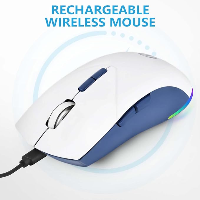 Wireless Bluetooth Mouse, Rechargeable USB Optical Mouse, 3 Adjustable DPI, LED Silent Dual Mode(Bluetooth 5.2 and 2.4G) Wireless Mouse for Mac, Laptop, PC, Android, Windows