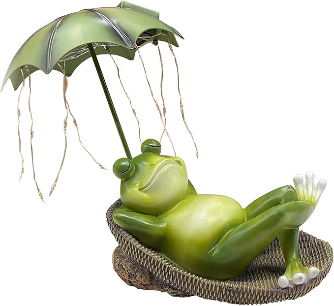 Solar Frog Garden Decor Outdoor Statue - Frogs Umbrella LED Waterproof Sculptures Lights, Cute Frog Pond/Yard Statues Outside Decoration, Home, Lawn, Patio, Resin Animal Ornament, Women/Gardening Gift