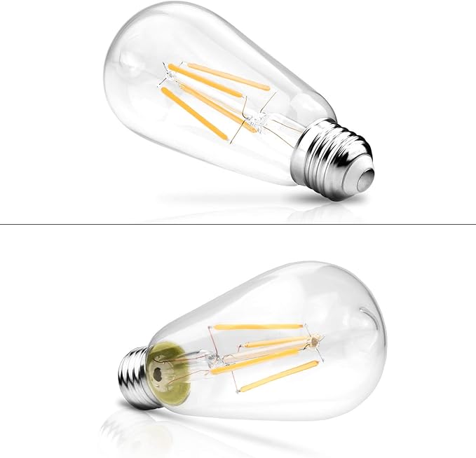Ascher Vintage LED Edison Bulbs 6W, Equivalent 60W Incandescent, Non-Dimmable, Warm White 2700K, ST58 Antique LED Filament Bulbs with 80+ CRI, E26 Medium Base, Clear Glass, 6-Packs