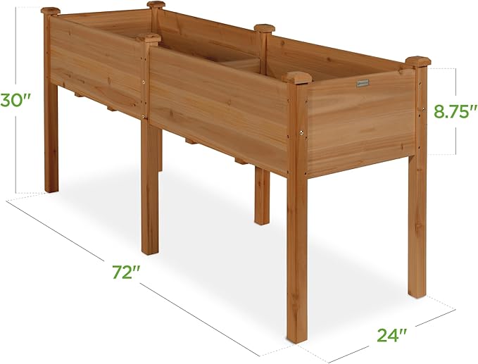 Best Choice Products 72x24x30in Raised Garden Bed, Elevated Wood Planter Box Stand for Backyard, Patio, Balcony w/Divider Panel, 6 Legs, 300lb Capacity - Acorn Brown