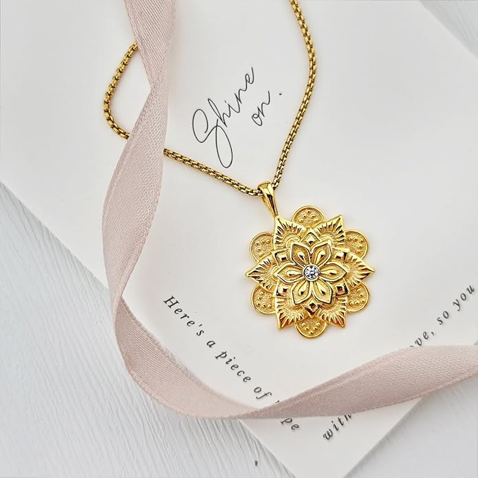 HOPE LOVE SHINE Mandala Necklace – “Everything You Need Is Within You” Engraved Pendant – Gold Spiritual Jewelry for Women, Self-Love Gift, Affirmation Necklace for Healing & Encouragement