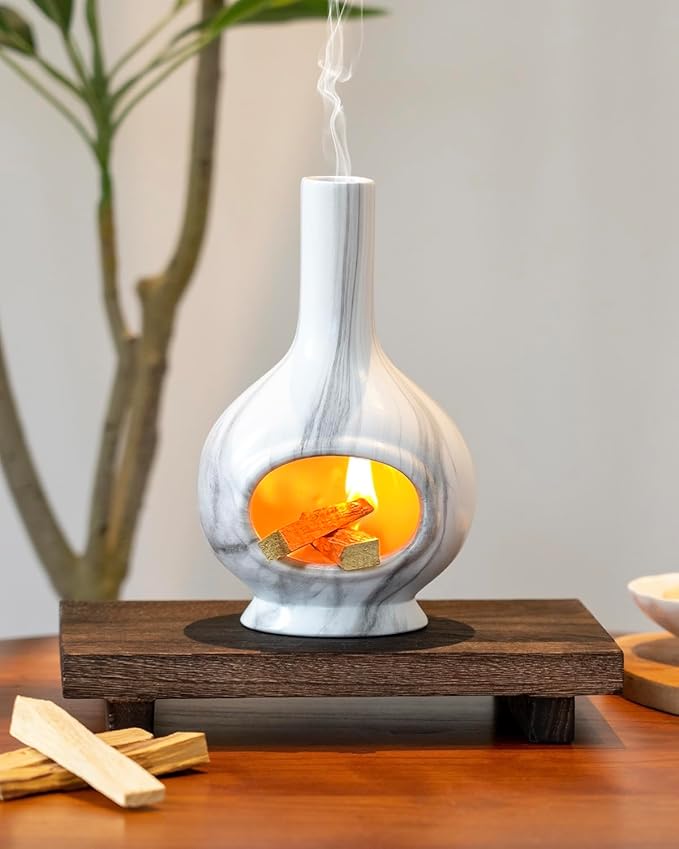 Handmade Ceramic Incense Holder,Stick & Backflow - Sage Holder for Burning ,Meditation Accessories,Easily Grab All Incense Ash (Marble)