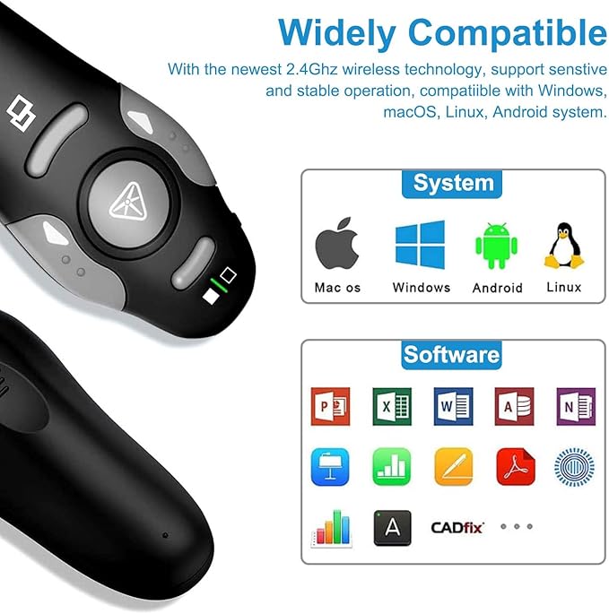 USB/Type-C 2 in 1 Presentation Clicker for PowerPoint Presentation Remote, 2.4GHz Wireless Presenter Remote USB Google Slide Advancer PPT PowerPoint Clicker for Mac, Computer, Laptop