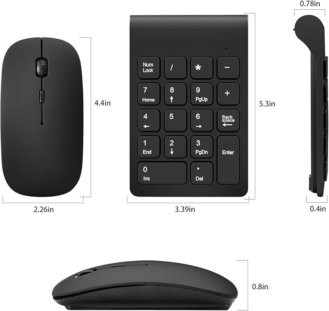 TRELC Wireless Numeric Keypad, Mini 2.4G 18 Keys Number Pad, Portable Silent Financial Accounting Numeric Keypad Keyboard Extensions with Wireless Mouse for Laptop, PC, Desktop, Notebook(Black)