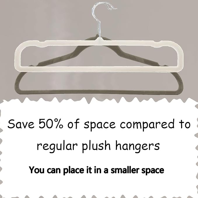 HGYZE Velvet Pant Hanger Space Saving, 20 Pack Non-Slip Shorts Hanger, Jeans Slack Trousers Hanger with 10pcs Clothe Hanger Connector Hooks Closet Organizer, Slim Felt Hangers for College Dorm (Beige)