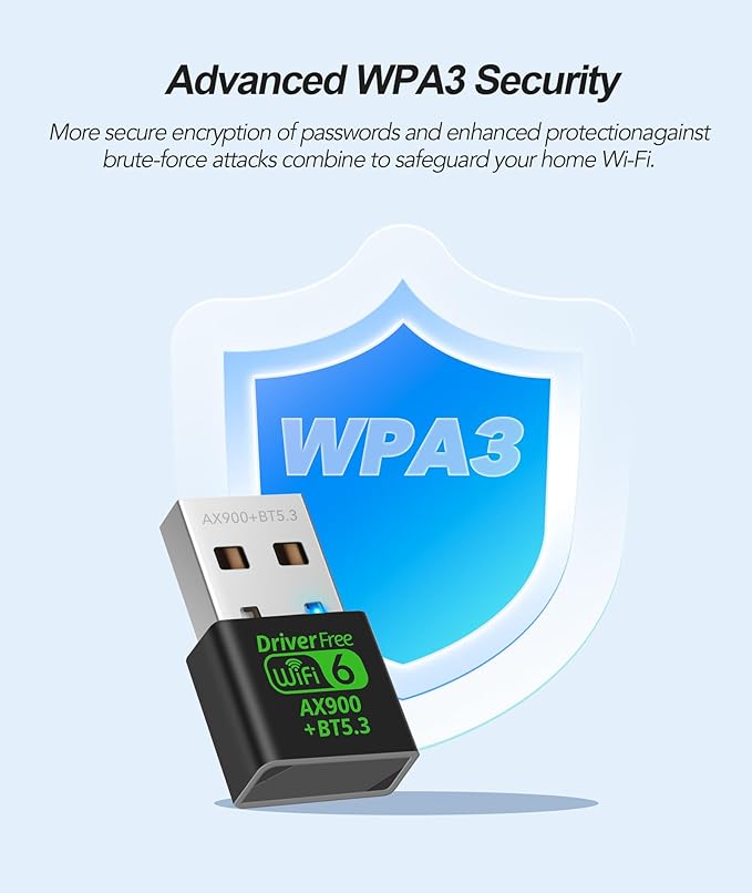 USB WiFi 6 & Bluetooth 5.3 Adapter for Desktop PC,AX900Mbps Dual Band 5/2.4Ghz Wireless Network Adapter ,Built-in Driver for PC/Laptop/Desktop 4dBi Antenna Compatible with Windows 10/11