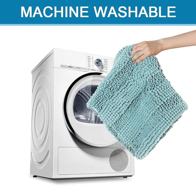 H.VERSAILTEX Bathroom Rugs Non Slip Thick Shaggy Chenille Bathroom Rug Mat Set Extra Soft and Absorbent Striped Floor Rugs, 2 Piece, Machine-Washable, Eggshell Blue