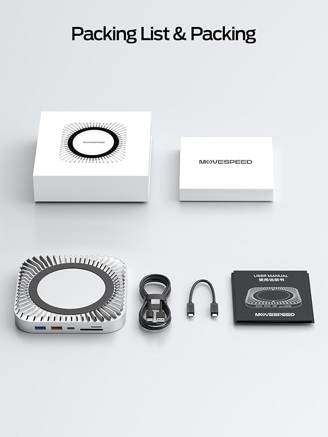 MOVE SPEED Mac mini M4 Dock with 2TB NVMe SSD, 10 in 1 Aluminum Stand Hub, 10Gbps USB-C/A, 4K60Hz HDMI, SD/TF Reader, Space-Saving Vertical Design