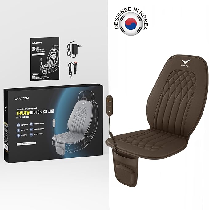 Laxon Vehicle Seat Air Massage Cover. Tailored for Long-Distance Drivers with Long Driving.11 Air Cells Dynamic Work 3 Massage Mode for Back & Hip. Relax Muscles While Driving (Brown)