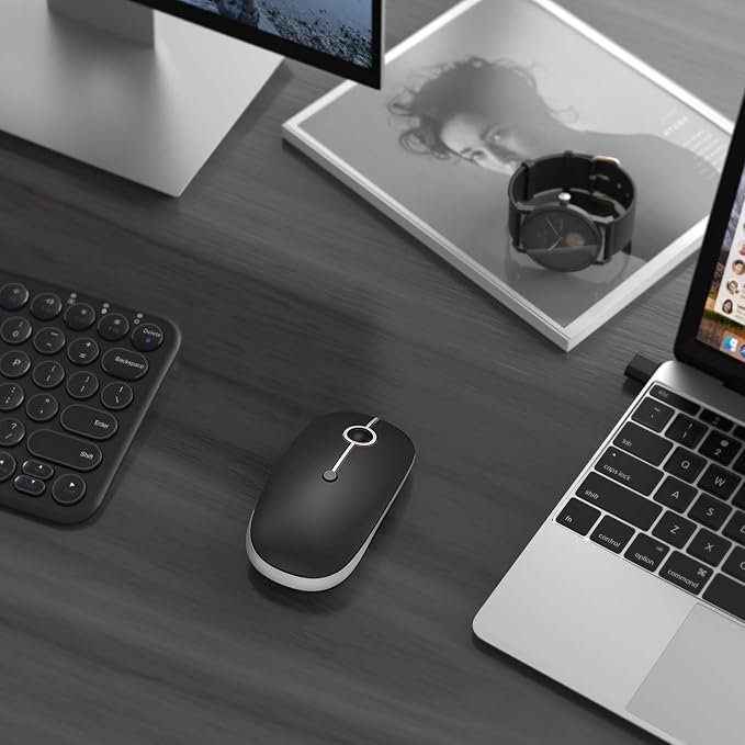 Type C Wireless Mouse,Vssoplor USB C MacBook Wireless Mouse Dual Mode 2.4G Cordless Mice with Nano USB and Type C Receiver Compatible with PC, Laptop, MacBook and All Type C Devices-Black and Silver