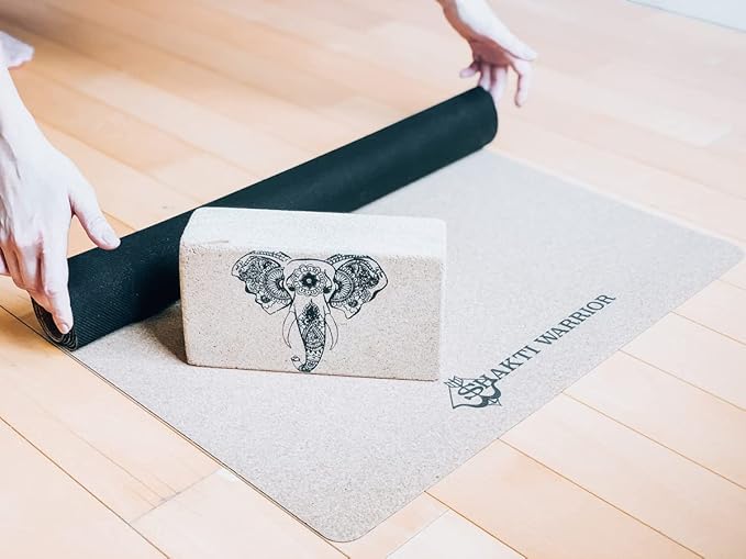 Shakti Warrior Cork Yoga Mat - Artist Designed, Premium Printed Eco-Friendly Non-Slip mat, Great for Regular & Hot Yoga, Pilates, Workouts 72 inch x 24 inch x 3mm Thick