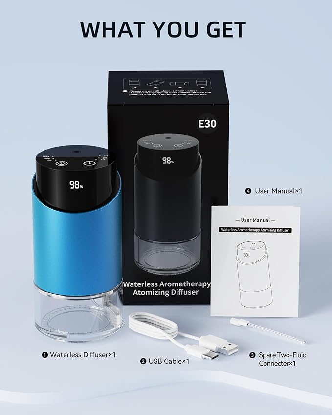 Waterless Essential Oil Diffuser Aromatherapy Scent Diffusers for Home Large Room, Bedroom, Car, Office, Desk, Battery Operated Mini Portable Air Freshener, 3 Countdown Timers & 3 Mist Levels